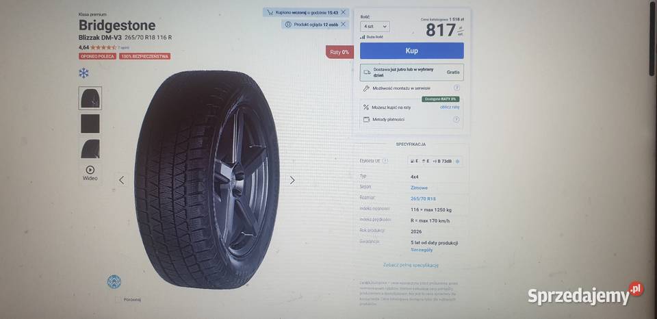 opony 26570R18 zimowe 4 Bridgestone Blizzak DMV3 70 śląskie Cięcina