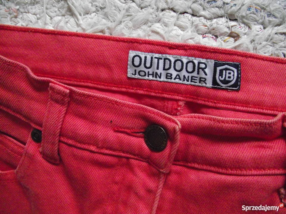 OUTDOOR JB DŻINSOWE SPODNIE KORALOWO MALINOWE r sprzedam