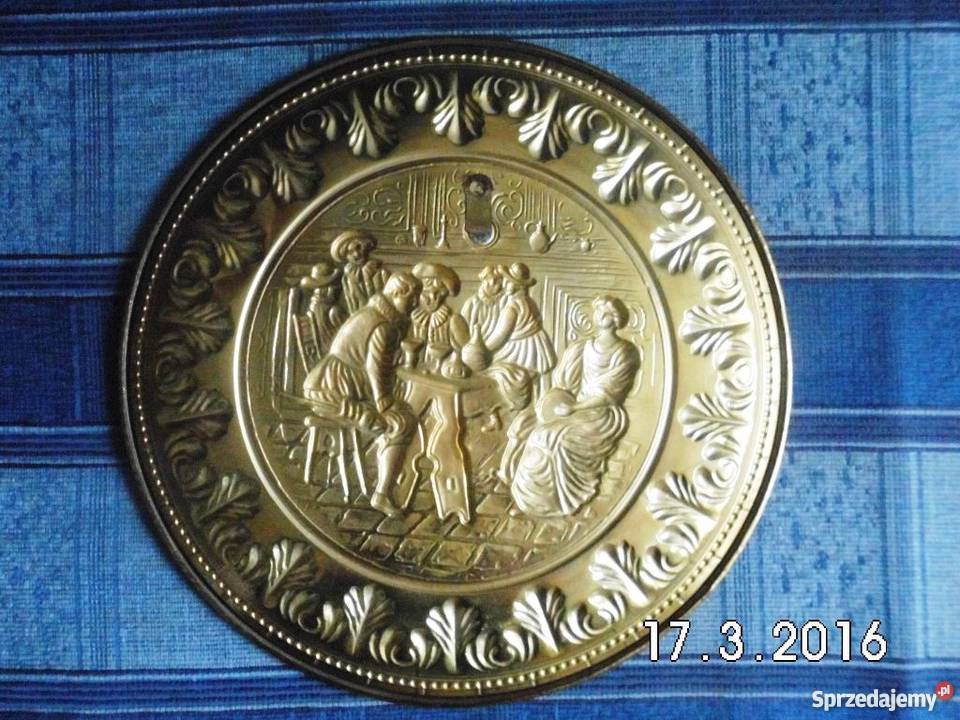 Ładne miedziany talerz z motywem Średniowiecznej Antyki Antyki Warszawa