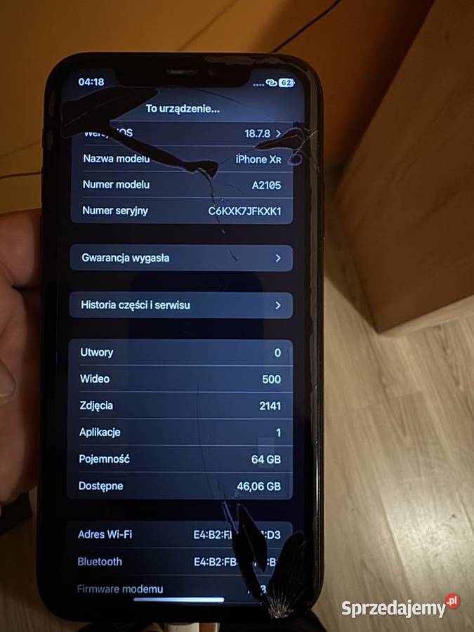 iPhone XR 64GBUszkodzony ekranUszkodzony Myszków