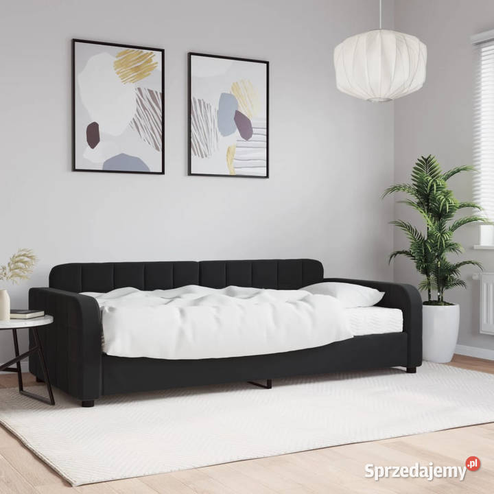 Sofa z materacem do spania czarna aksamit 90x200 224cm Łóżka mazowieckie Warszawa