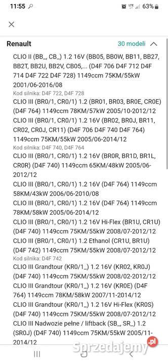Uszczelka pokrywy zaworów Renault Clio Dacia osobowe małopolskie Kraków