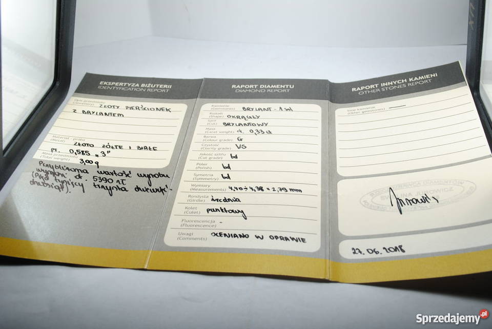 Pierścionek Złoty brylant 033ct Katowice
