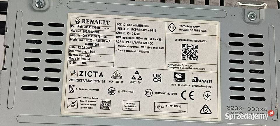 RADIO RENAULT TRAFIC III 281118570R osobowe Lipno