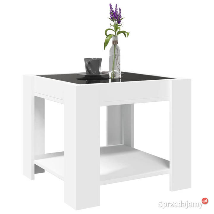 Stolik kawowy z LED biały 53x53x45 materiał mazowieckie sprzedam