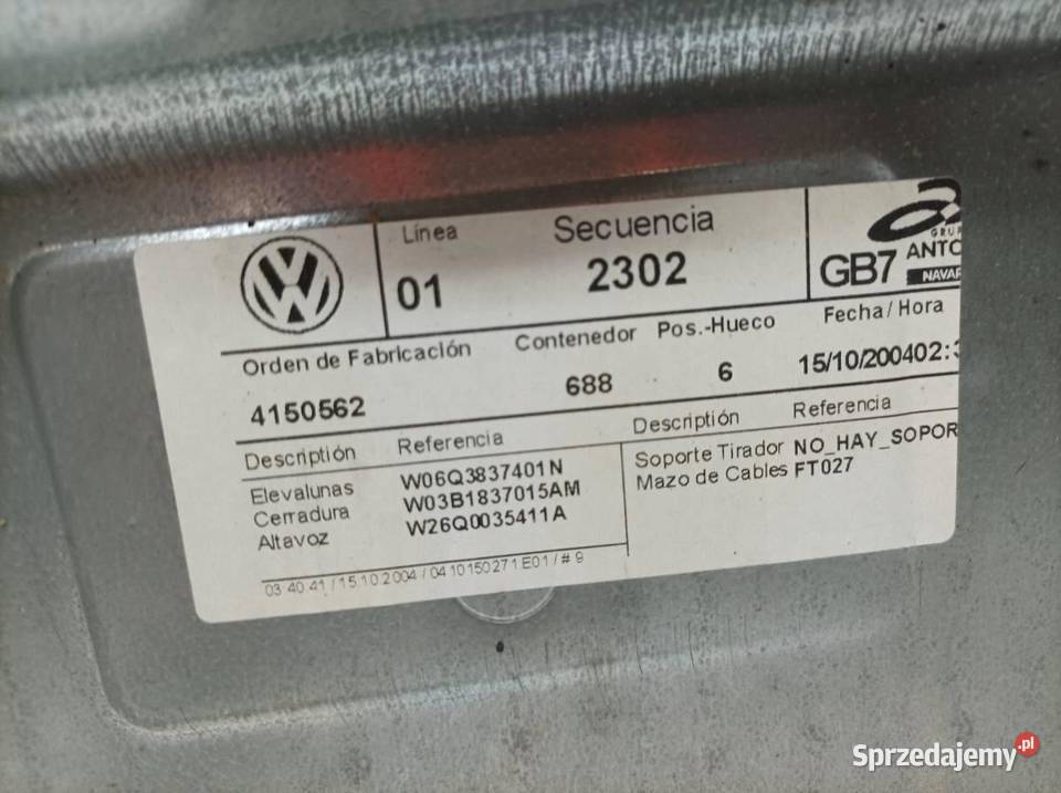 MECHANIZM SZYBY LEWY PRZÓD 3D LIFT FL 6Q3837401N