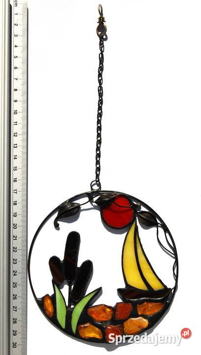 Żaglówka łodź morze zachód słońca bursztyn Witraże