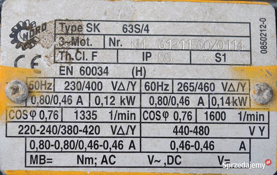 Motoreduktor kątowy 012kw 72obrmin NORD SK63S4 Kargowa