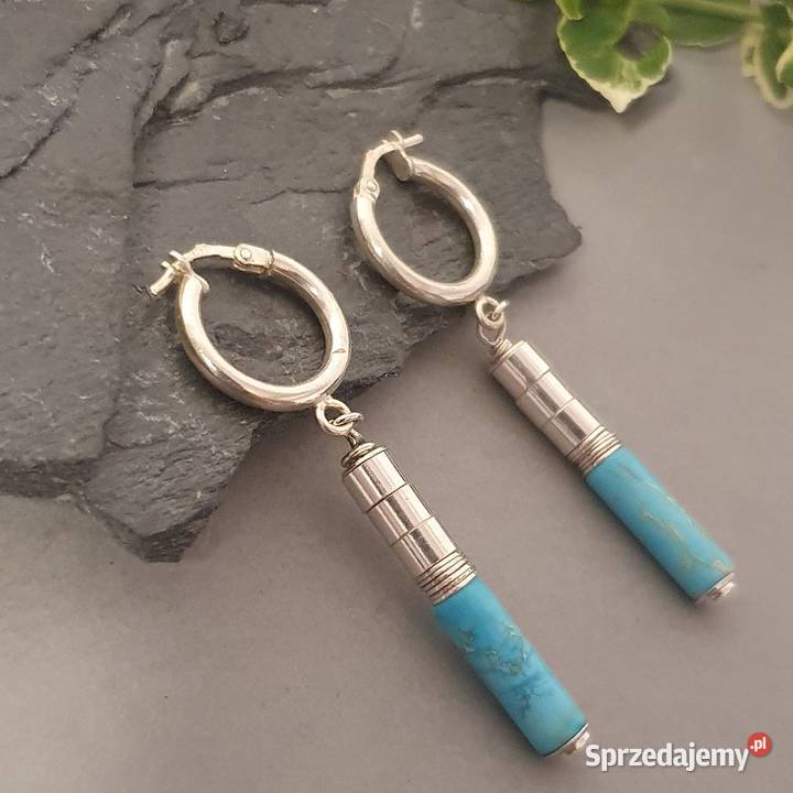 Kolczyki z turkusem minimalistyczne srebro 925 Izabelin C