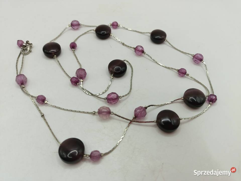 Naszyjnik korale w kolorach fioletowo wrzosowym Zegarki i Biżuteria Zamość
