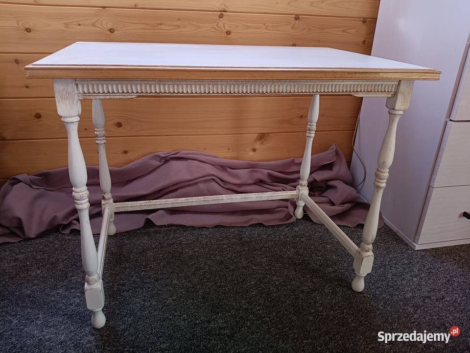 Drewniany stolik vintage retro Shabby chic złote
