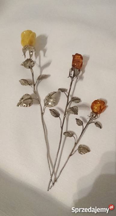 Róża bursztyn srebro 3 wielkości OKAZJA Gdańsk
