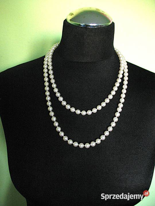 Korale naszyjnik długie kremowe perły długość Siedlce sprzedam