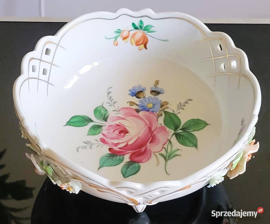 Ażurowa patera w miśnieńskim stylu na nóżkach Porcelana i szkło Antyki, Sztuka, Kolekcje Kraków