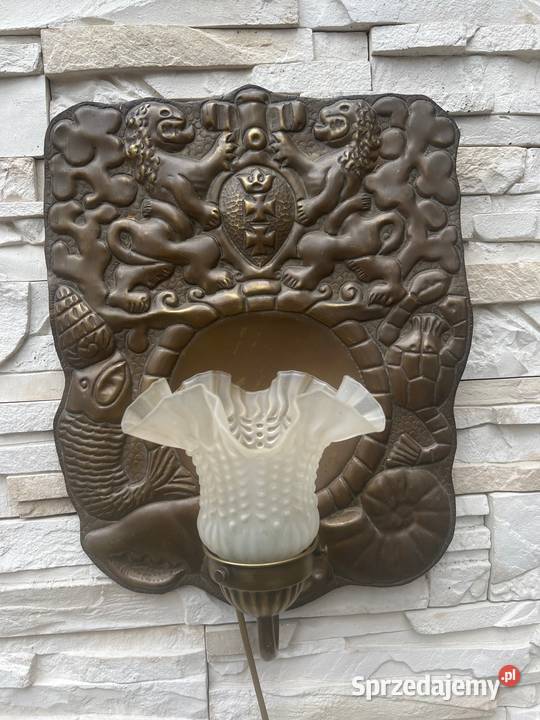 Stara przedwojenna lampa kinkiet Herb Gdańska Bystrzyca Kłodzka