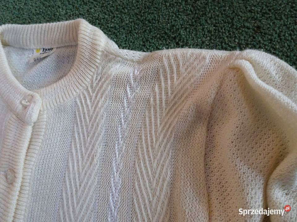 Sweter Zapinany Kremowy Bufki Vintage 40 Rozpinane sprzedam