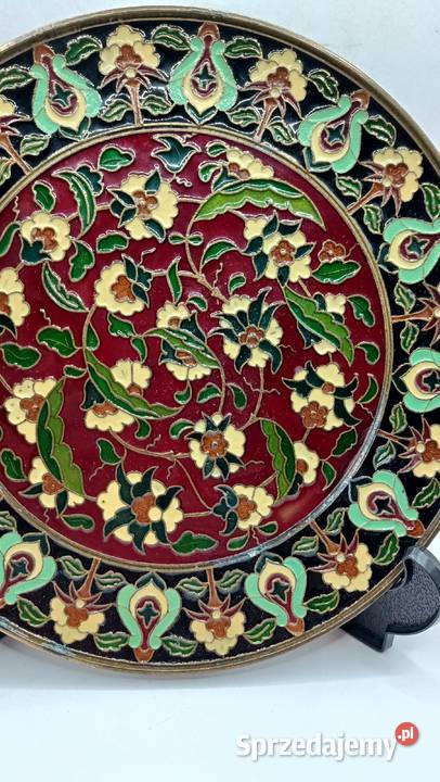 Mosiężny talerz dekoracyjny Cloisonne emalia Zamość