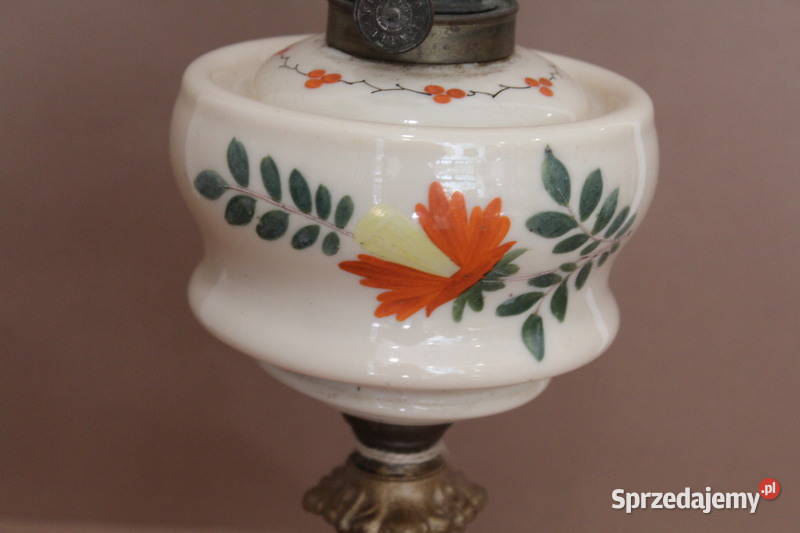 Mosiężna lampa naftowa z porcelanowym Antyki Szczecin
