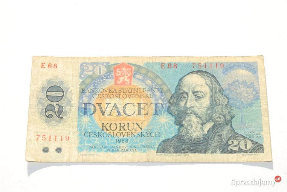 Stary banknot 20 koron Czechosłowacja 1988 antyk śląskie Cieszyn