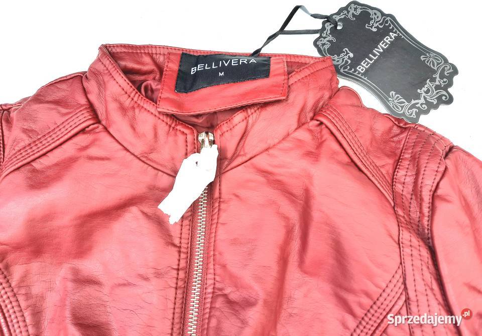 M Nowa kurtka damska skóra ekologiczna bordowa Bez wzoru Szczerbice