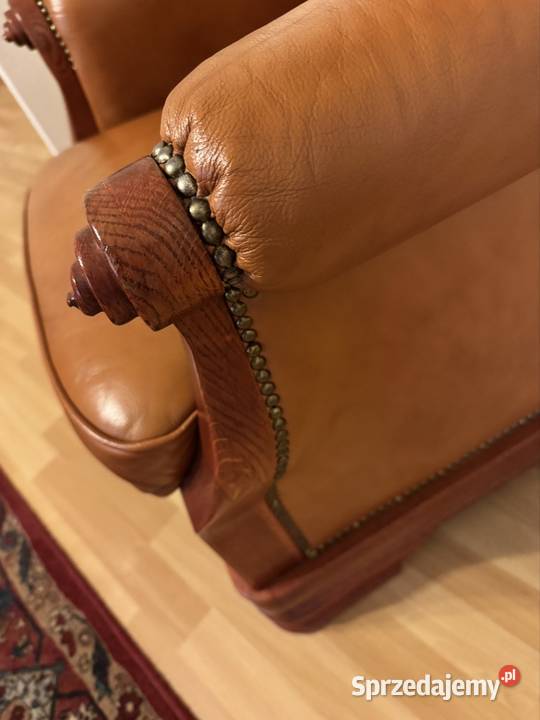 Komplet skórzany koniakowy antyk PRL lata 80 te Częstochowa