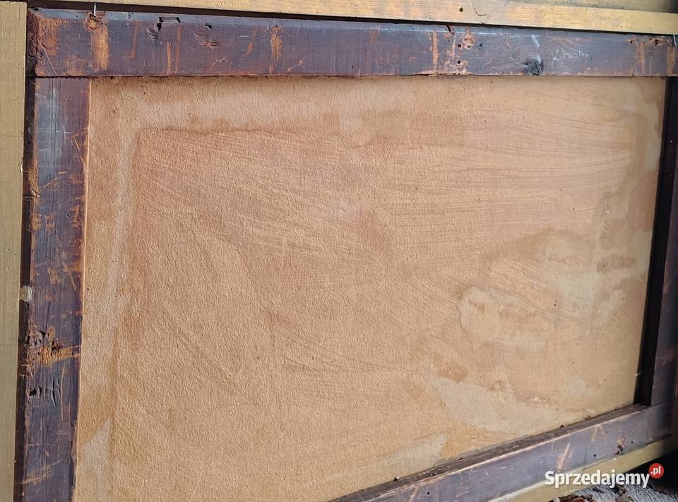 Stary obraz olejny Zima lodowisko Kartuzy