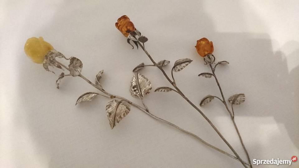 Róża bursztyn srebro 3 wielkości OKAZJA Dekoracje i ozdoby Gdańsk