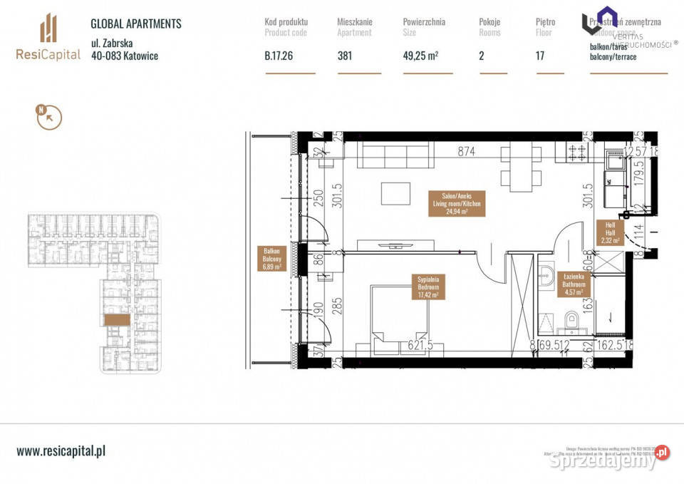 Mieszkanie na sprzedaż 4925m2 2 pokoje Katowice