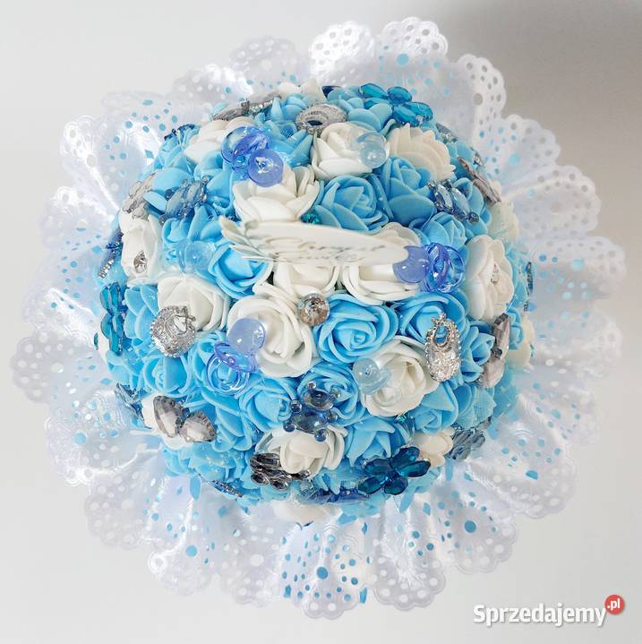 Bukiet na chrzest różowy niebieski Rękodzieło lubelskie Radzyń Podlaski