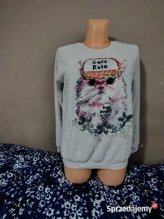 Miękki przytulny bawełniany sweterbluza z kotem Hajnówka