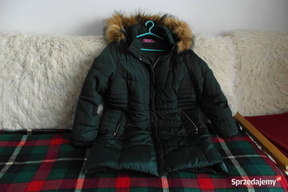 Kurtka zimowa dłuższa pikowana 46 zielona mazowieckie sprzedam