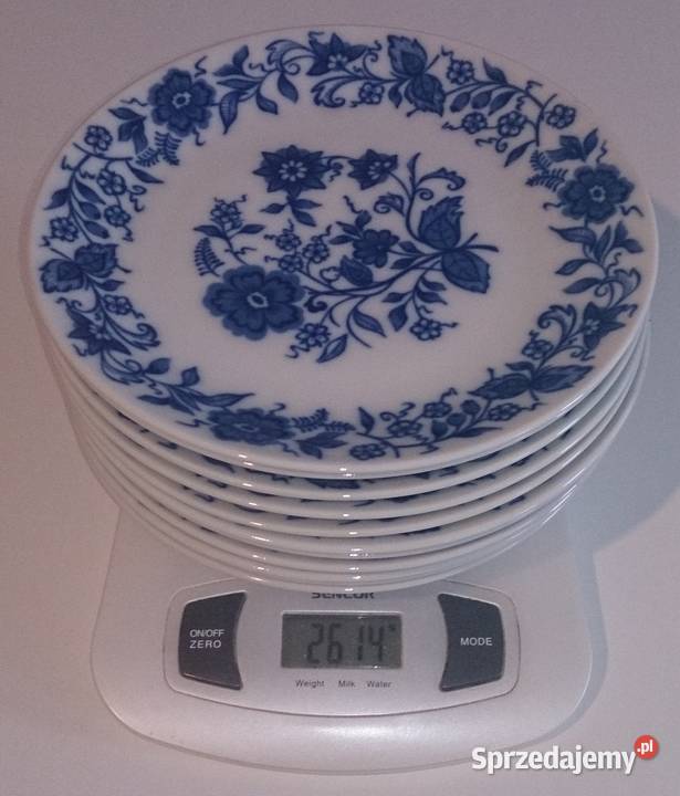 Talerz płaski 195 niebieskie kwiaty Szkło Czeladź