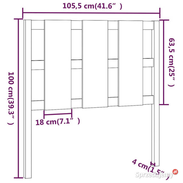 Wezgłowie łóżka czarne 1055x4x100 lite drewno