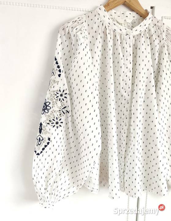 Biała bluzka boho gipiura HM 44 bawełna Bluzki i koszule Moda i Styl Szczecin