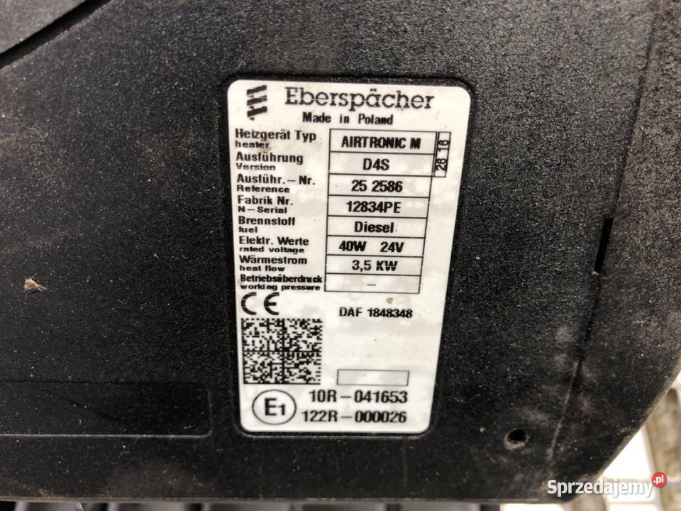 OGRZEWANIE POSTOJOWE WEBASTO DAF XF 1848348 ciężarowe