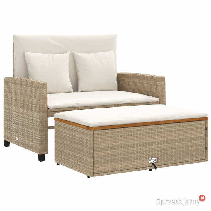 Sofa ogrodowa z poduszkami 2os beżowa rattan PE Warszawa