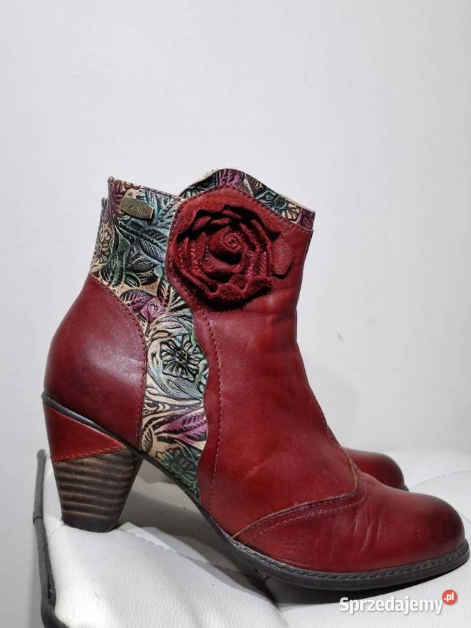 Skórzane damskie botki 37 Laura Vita boho flower brązowy/beżowy Kraków