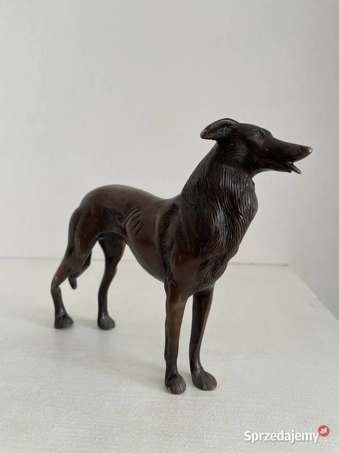 Art Deco stara figurka psa z brązu w stylu art Łódź