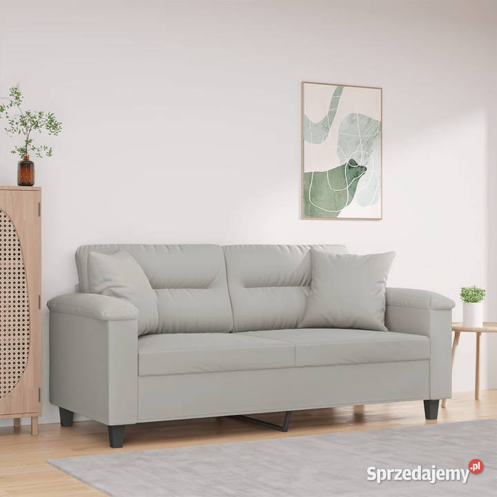 2osobowa sofa z poduszkami jasnoszara 140