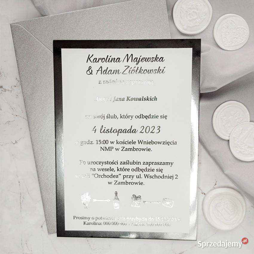 MIRROR Srebrne Zaproszenia Ślubne Glamour Siedlce