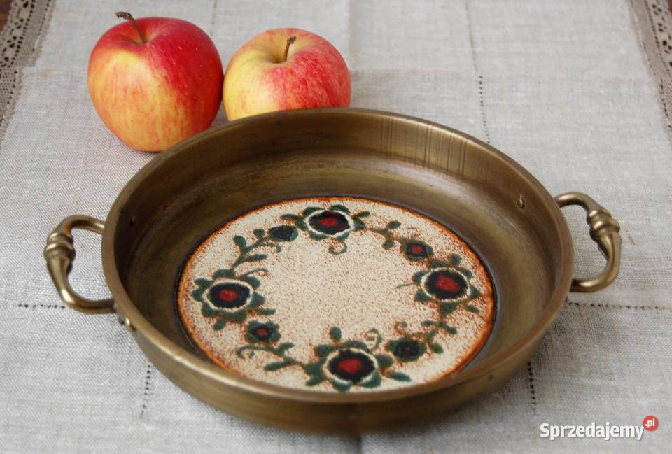 Patera mosiężna mosiądz ceramika Szwajcaria