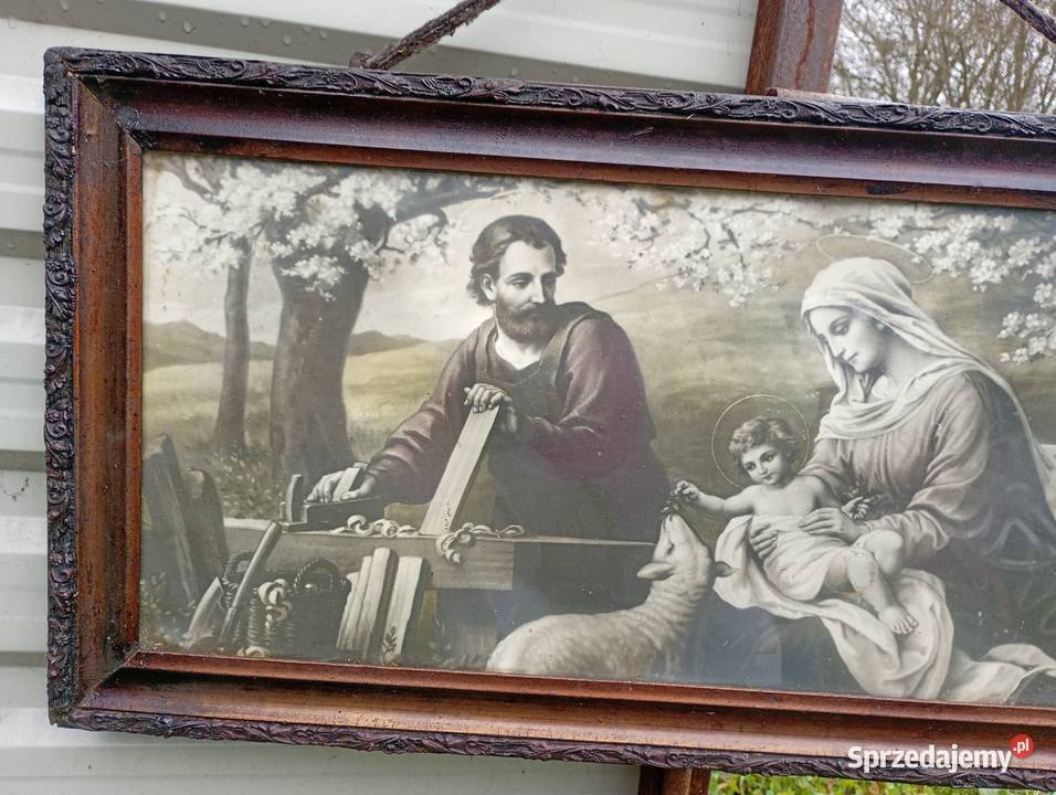 Stary obraz Święta Rodzina drewniana rama Mniszew