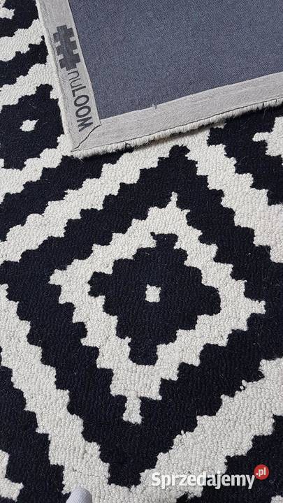 DYWAN WEŁNIANY HARMONY biały czarny IKAT w romby Dywany i wykładziny Przeciszów