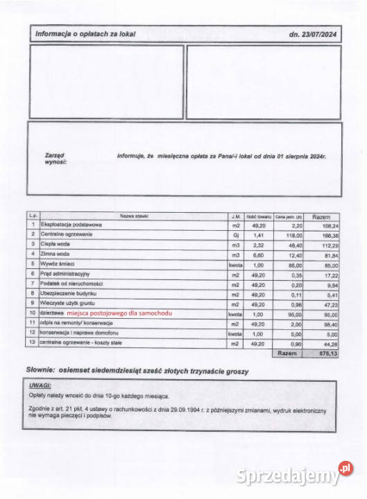 Sprzedam 492 m2 dwa pokoje osobna kuchnia 49m2 Warszawa