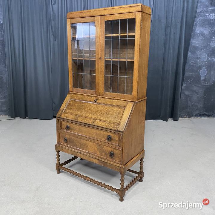 Sekretarzyk dębowy z nadstawką poł XX w witryna Budno sprzedam
