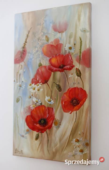 Makowa Łąka ręcznie malowany olejny Lidia Nowy Sącz