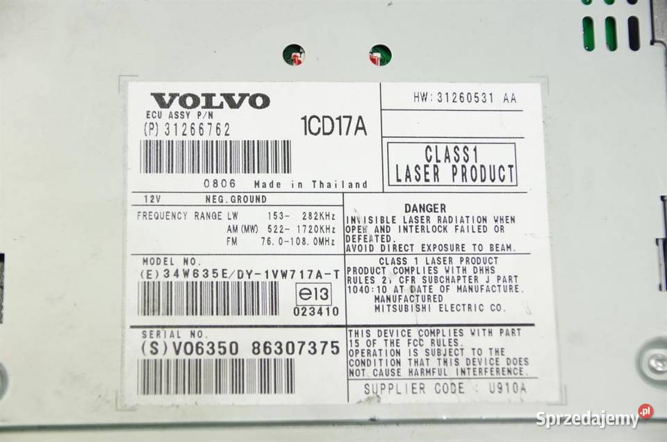 RADIO 31266762 VOLVO V50 osobowe Lipno sprzedam