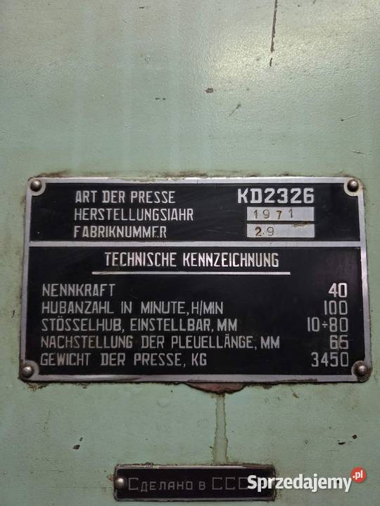 Prasa Mimośrodowa KD2326 40 ton 1971 ZSRR sprzedam