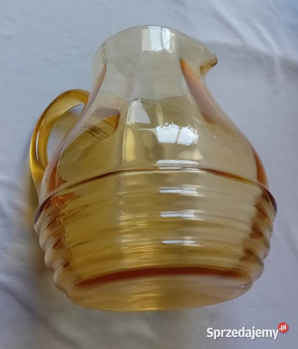Miodowy dzbanek art deco z wzorem optycznym i Porcelana i szkło