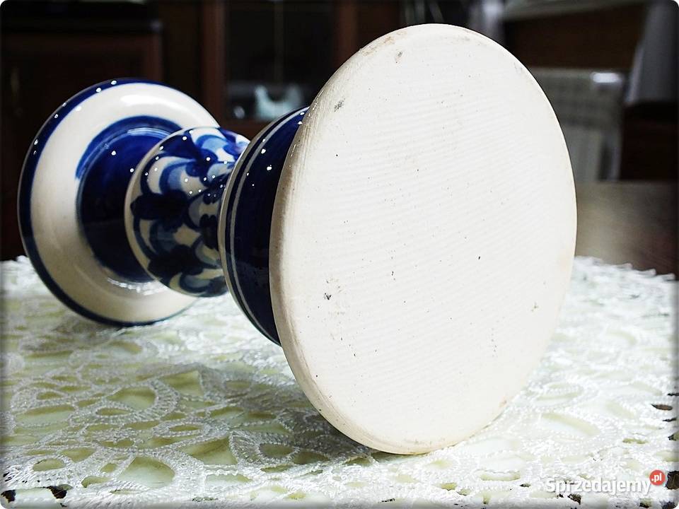 Świecznik Kaganek Ceramika wzory kobaltowe